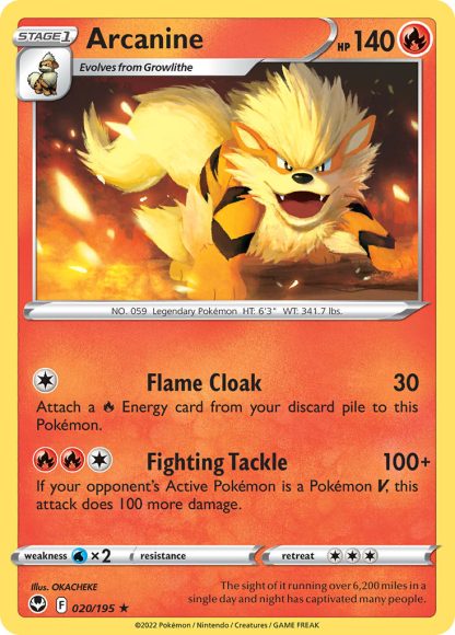 Arcanine 020/195 Reverse Holo Rare - Silver Tempest 2022