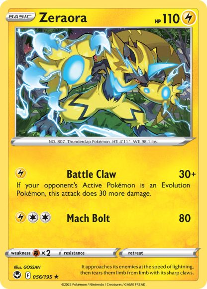 Zeraora 056/195 Reverse Holo Rare - Silver Tempest 2022